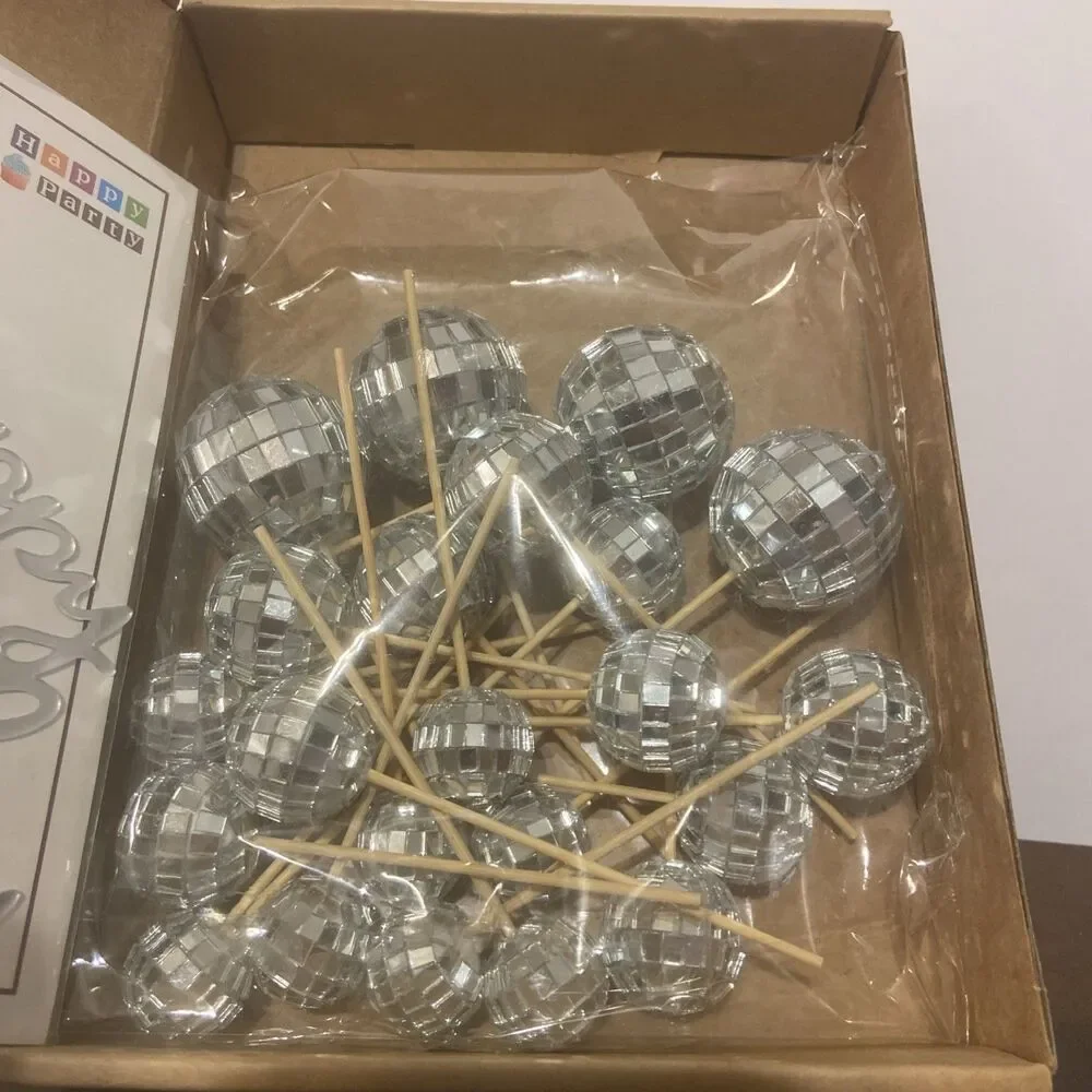23 pcs Disco Ball Cupcake Toppers Happy Birthday Cake Topper 1970s Disco Ball